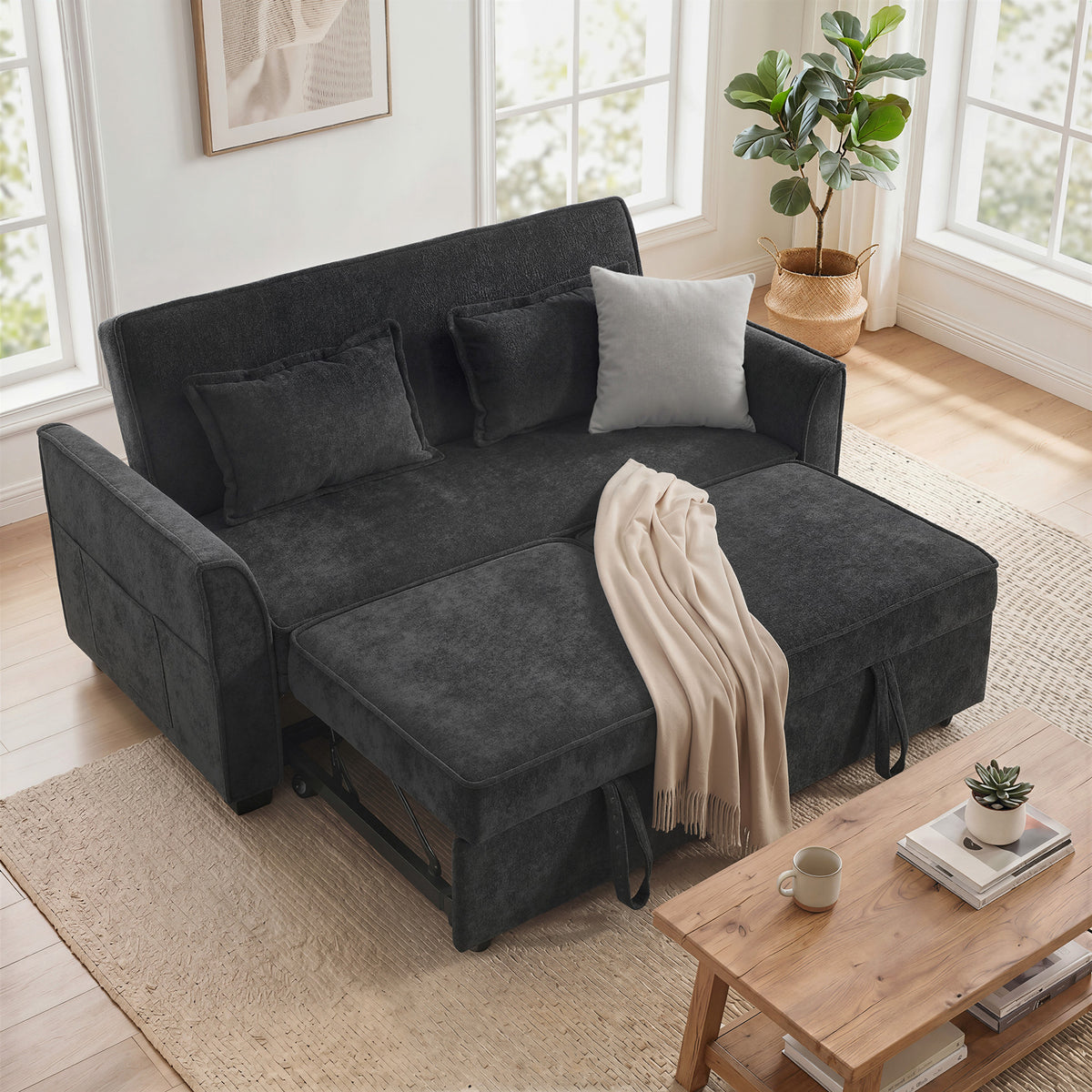 2 Seater Sofa Bed, 4-in-1 L-Shaped Convertible Pull-Out Sleeper Sofa w