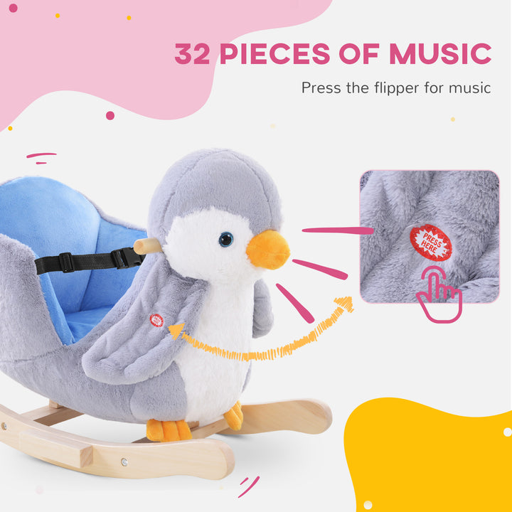 MCL Children Kids Animal Rocking Horse Penguin Plush Musical Button 32 Songs Kid Rocker for 18+ Months
