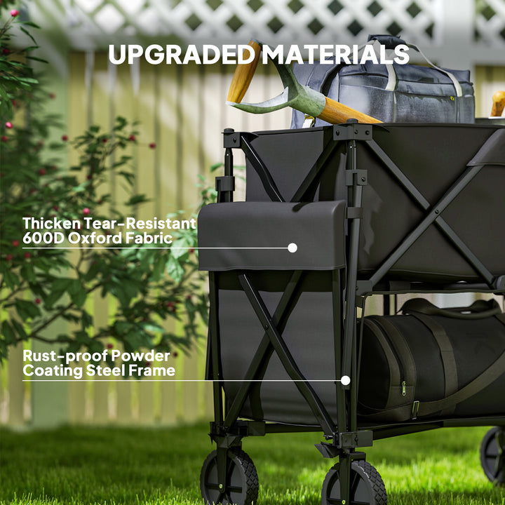 Double Decker Folding Festival Trolley on Wheels, 200KG & 350L Capacity Collapsible Wagon Festival Trolley Cart with 134cm Extended for Camping Sports Shopping Garden and Beach, Black