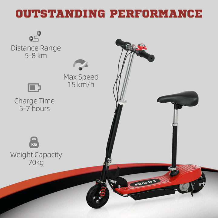 Steel Ride on Powered Scooter, Folding E-Scooter with Warning Bell, 15km/h Maximum Speed, for 6-14 Years Old, Red