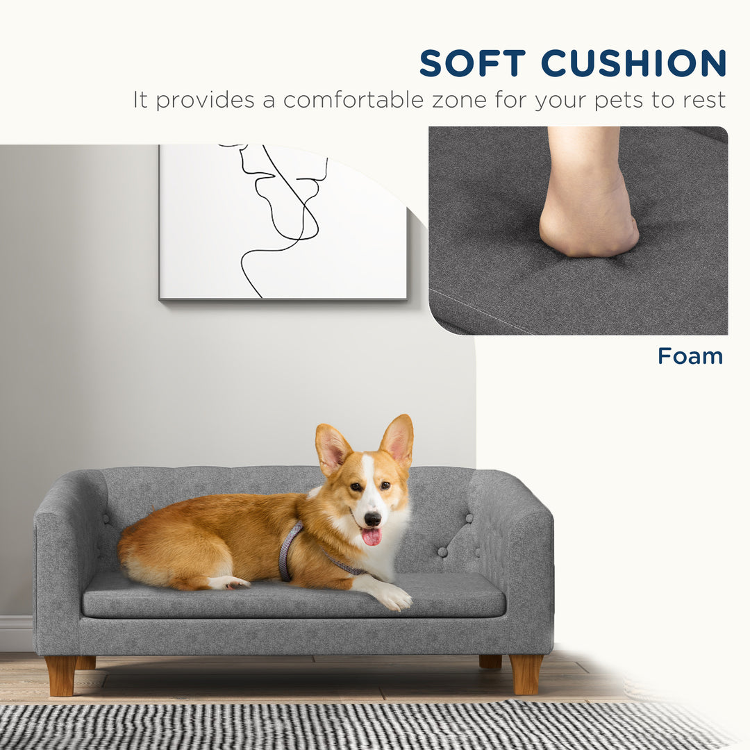 PawHut Dog Sofa Bed, Elevated Dog Couch for Small and Medium Dogs, with Soft Cushion, Removable and Washable Cover, Anti-slip Pads, Grey | Aosom UK