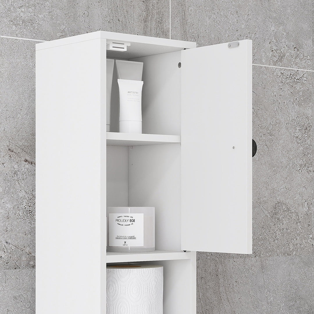 180cm Slim Bathroom Cabinet, with Drawer, Shelves and Cupboards - White