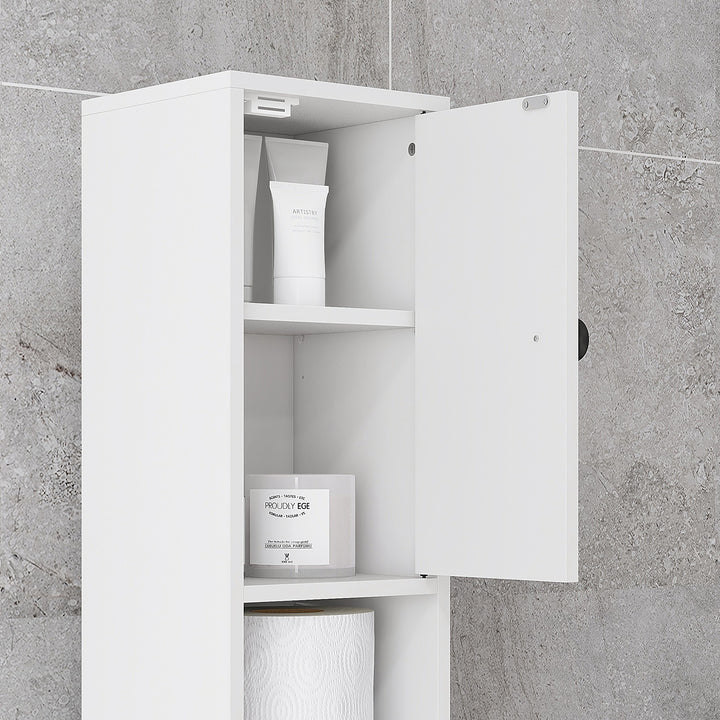 180cm Slim Bathroom Cabinet, with Drawer, Shelves and Cupboards - White