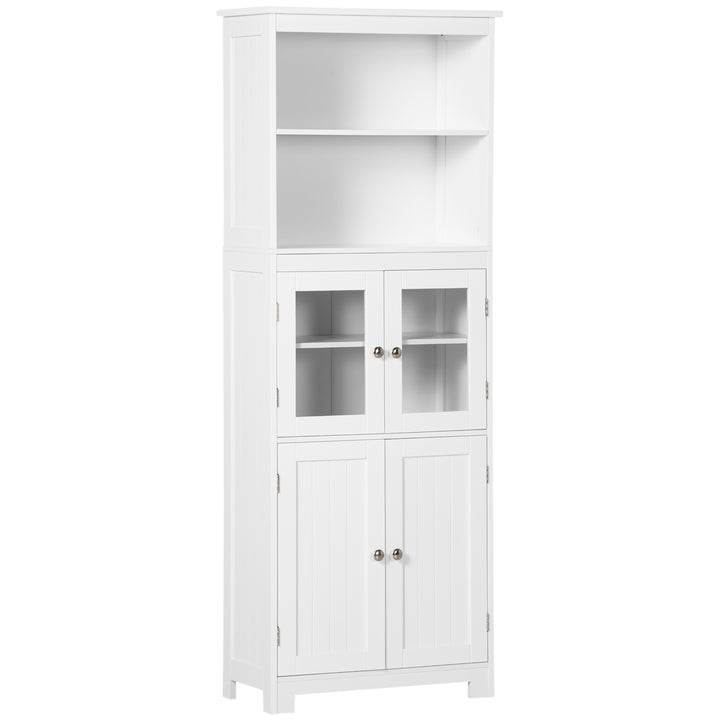 HOMCOM Kitchen Storage Cabinets, 4-Door Kitchen Larder with Adjustable Shelf and Glass Doors for Dining Room, Living Room, White | Aosom UK