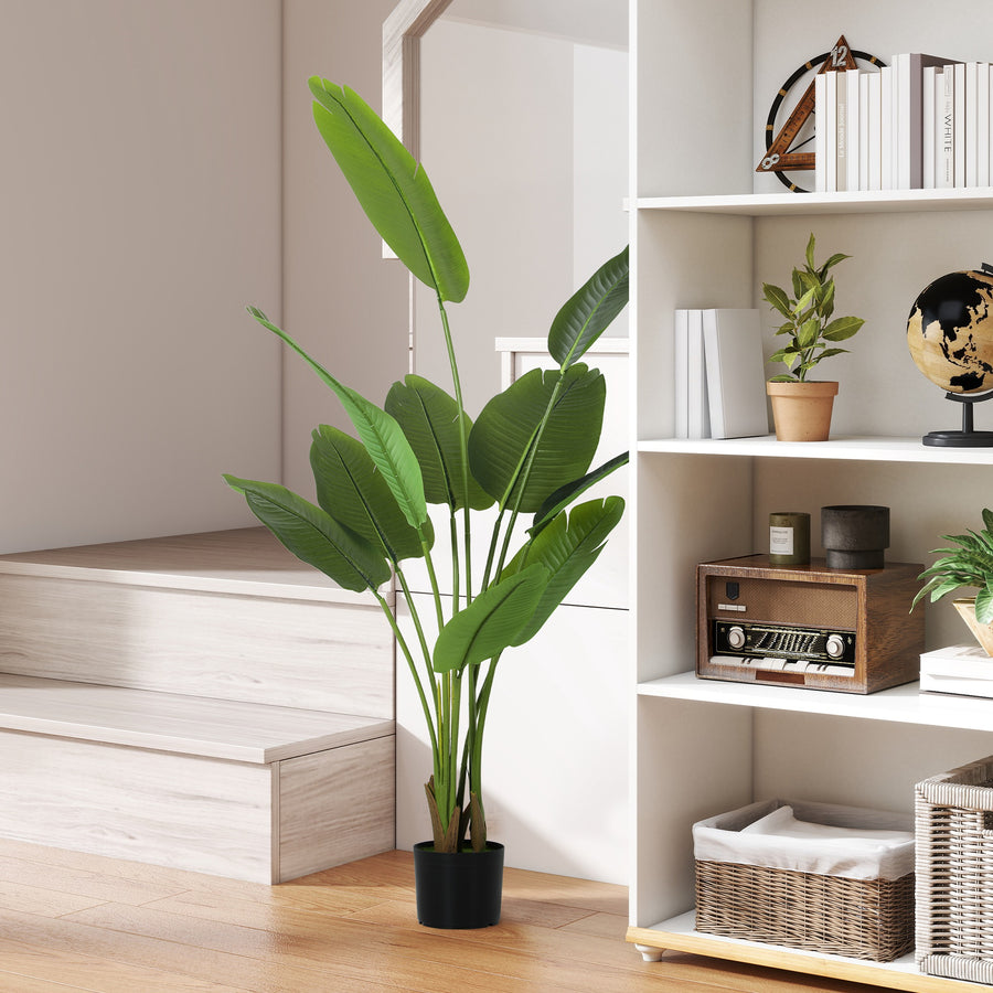 160cm Tall Artificial Bird of Paradise Plant, Faux Banana Leaf Tree with PEVA Leaves and Flocking, Decorative Palm Tree in Pot for Home Office Decor, Green