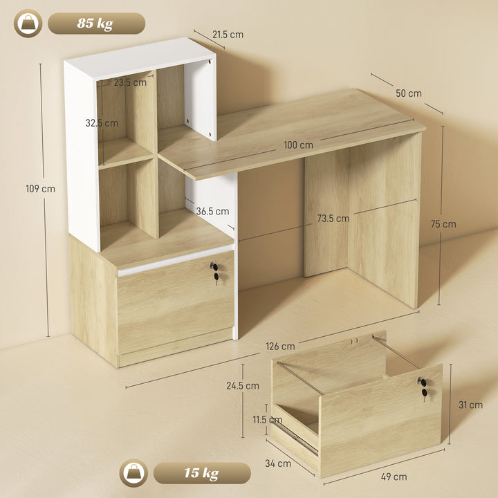 Computer Desk, Office Desk with Bookshelf, File Drawer and Legal Hangi