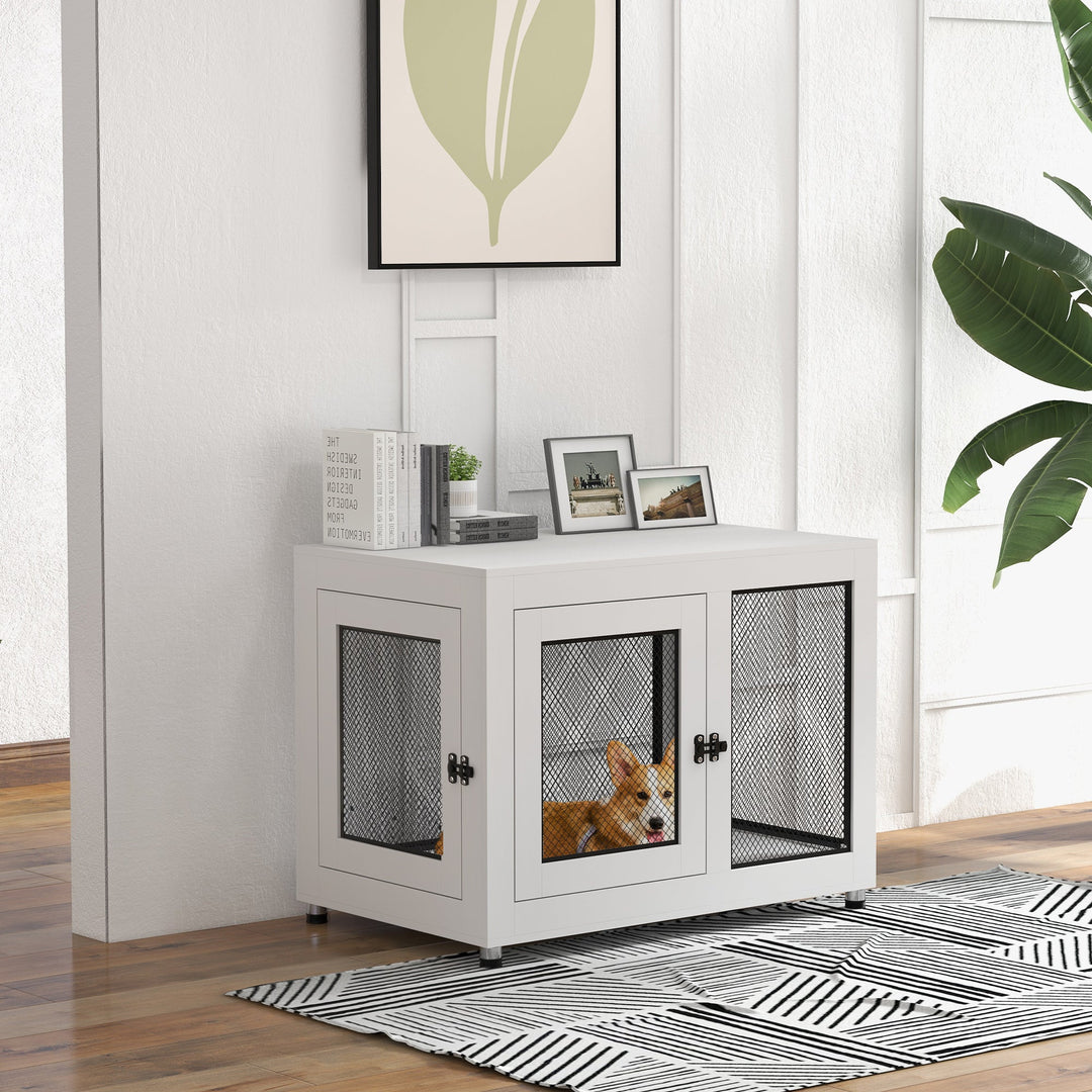 2-in-1 Dog Cage &amp; Side Table, with Two Doors, Cushion, for Large Dogs