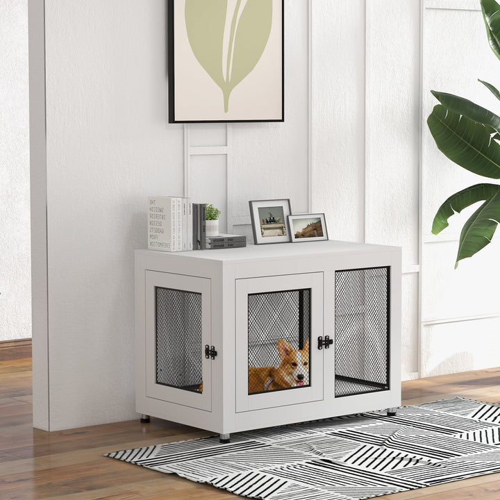 2-in-1 Dog Cage &amp; Side Table, with Two Doors, Cushion, for Large Dogs
