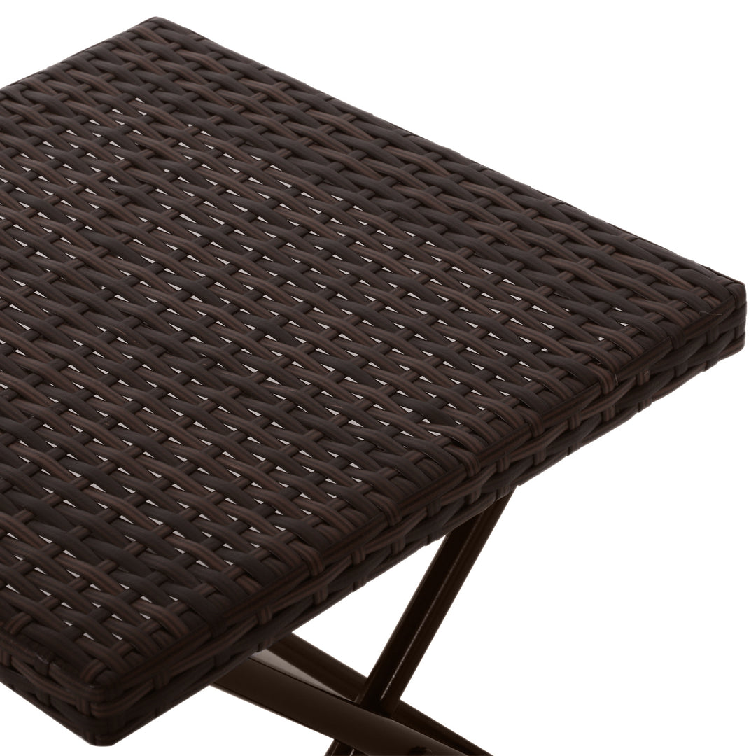 Folding Rattan Garden Coffee Table, Small Square Outdoor Bistro Side Table with Rattan Top for Patio, Balcony, Porch, 40 x 40 x 40 cm, Brown