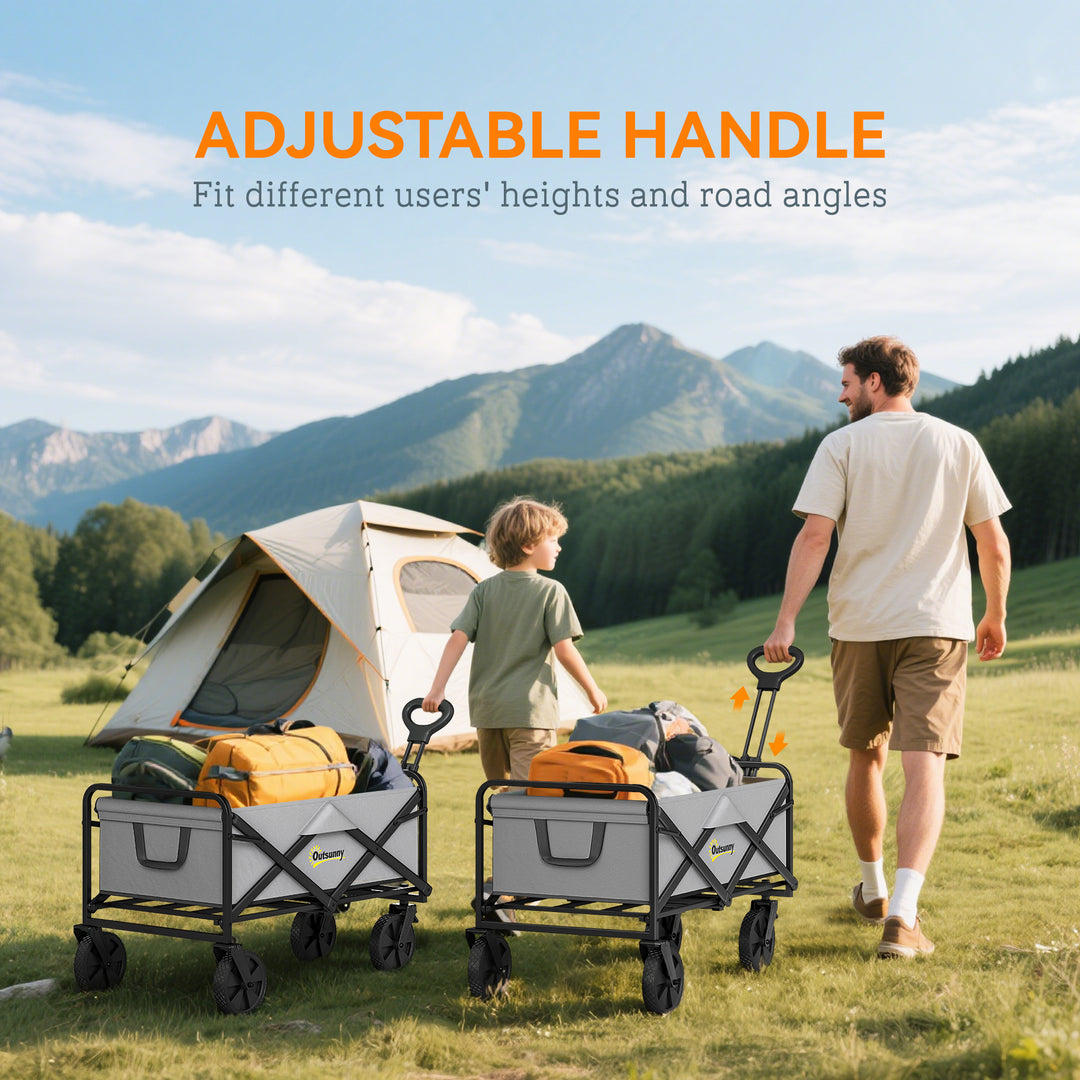 Folding Pull Along Cart Cargo Wagon Trolley with Telescopic Handle - Dark Grey