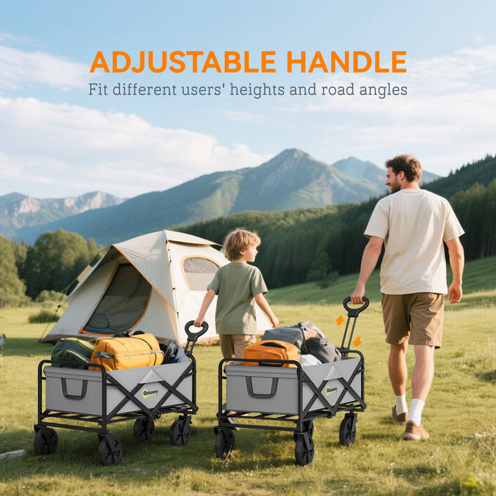 Folding Pull Along Cart Cargo Wagon Trolley with Telescopic Handle - Dark Grey