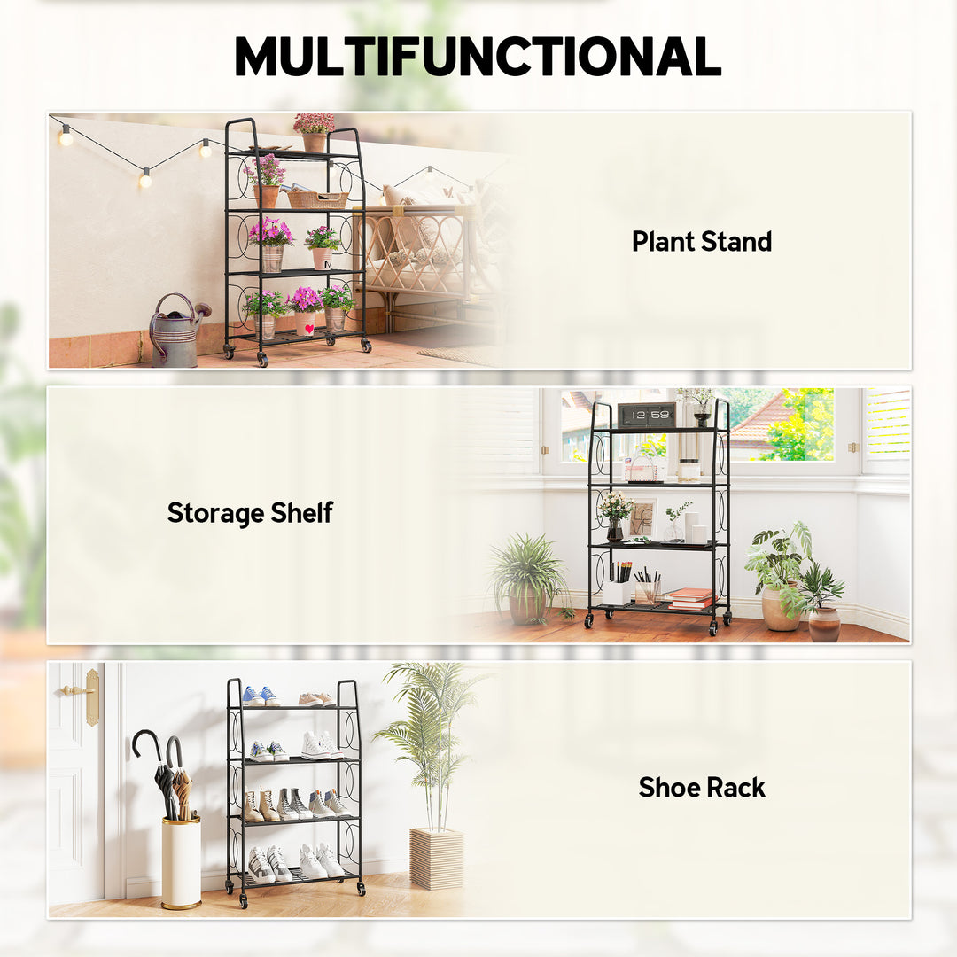 4-Tier Metal Plant Stand, Heavy Duty Ladder Shelf Potted Plants Displa