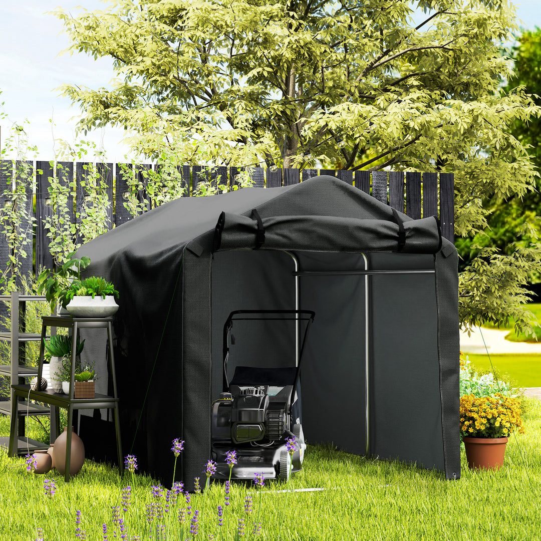 2.2 x 1.6 m Garden Storage Tent, Waterproof Anti-UV Bike Tent with Roll-up Zipper Door, Galvanised Outdoor Storage Shelter Carport for Bike, Motorbike, Garden Tools, Black