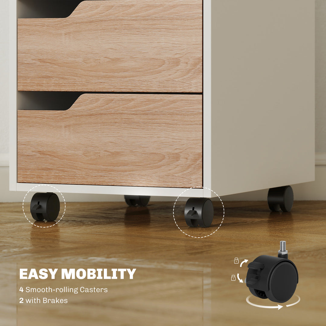 MCL 3 Drawer Mobile File Cabinet, Vertical Filing Cabinet with Wheels for Home Office, Oak