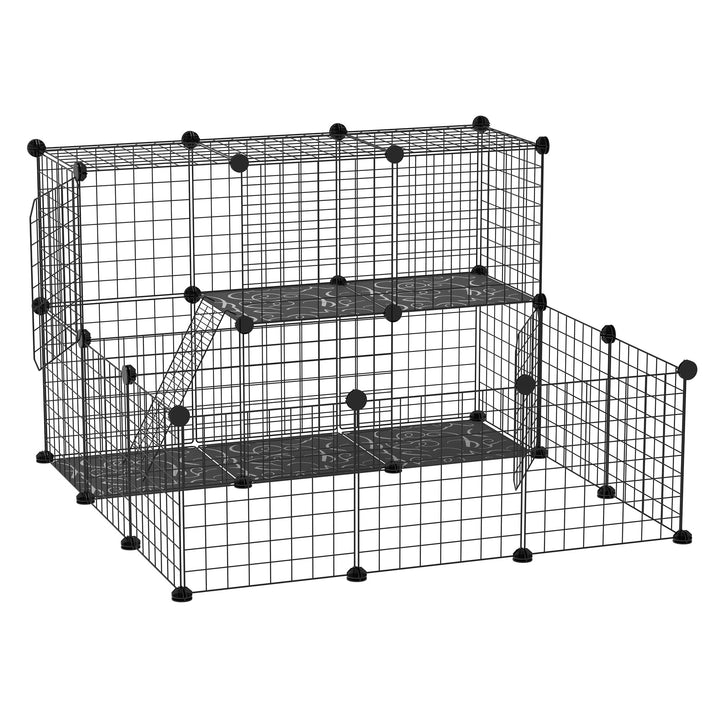 PawHut Pet Playpen w/ Door Customisable Fence for Guinea Pigs Hamsters Chinchillas Hedgehogs - Black | Aosom UK