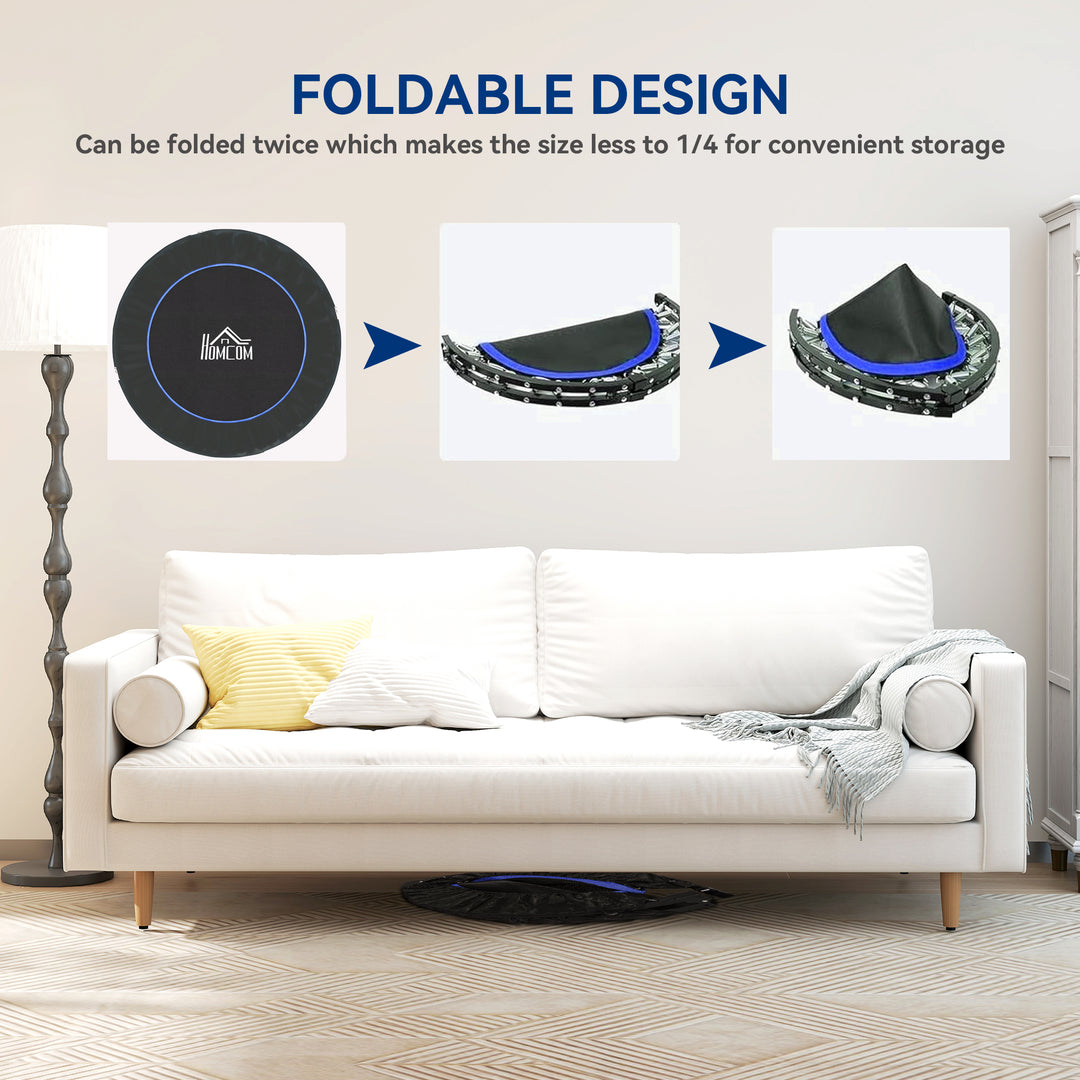 48" Foldable Mini Fitness Trampoline, with Adjustable Foam Handle, Blue