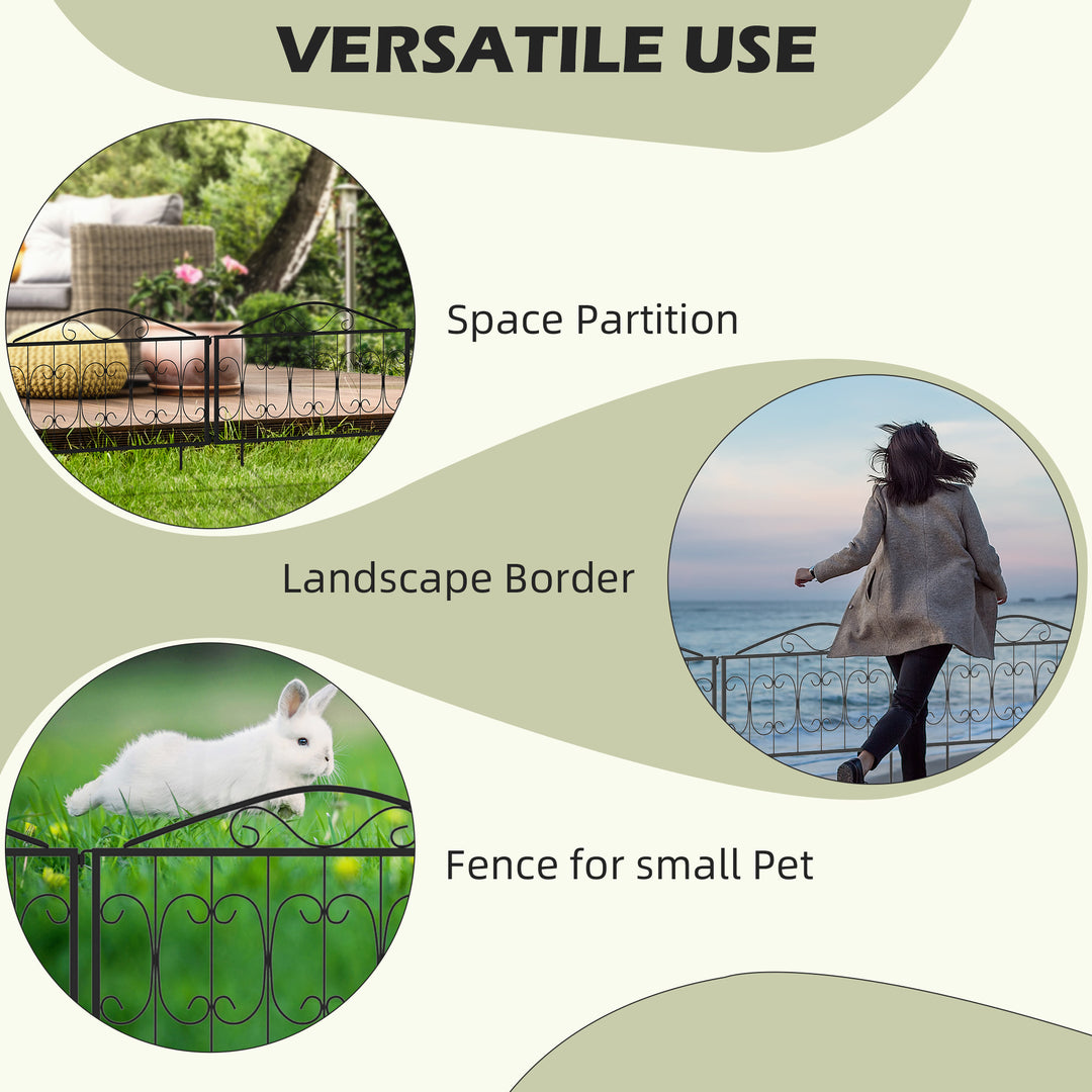 Outsunny Decorative Garden Fencing, 8PCs Outdoor Picket Fence Panels, Rustproof Metal Wire Landscape Flower Bed Border Edging Animal Barrier, Black