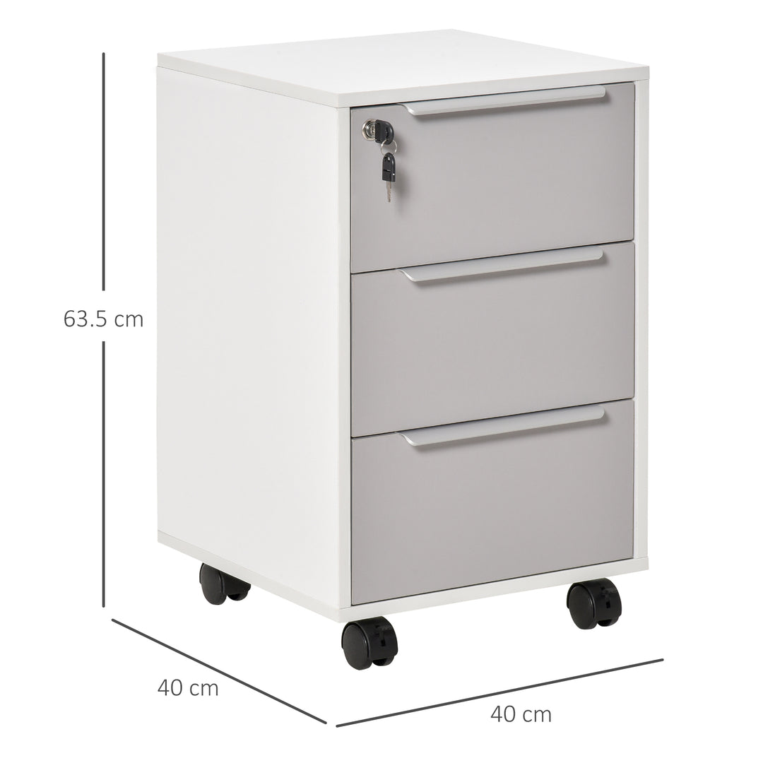 HOMCOM Mobile 3-Drawer Locking File Cabinet, Chest of Drawers Side Table on Wheels, for Office, Bedroom, Living Room, White | Aosom UK