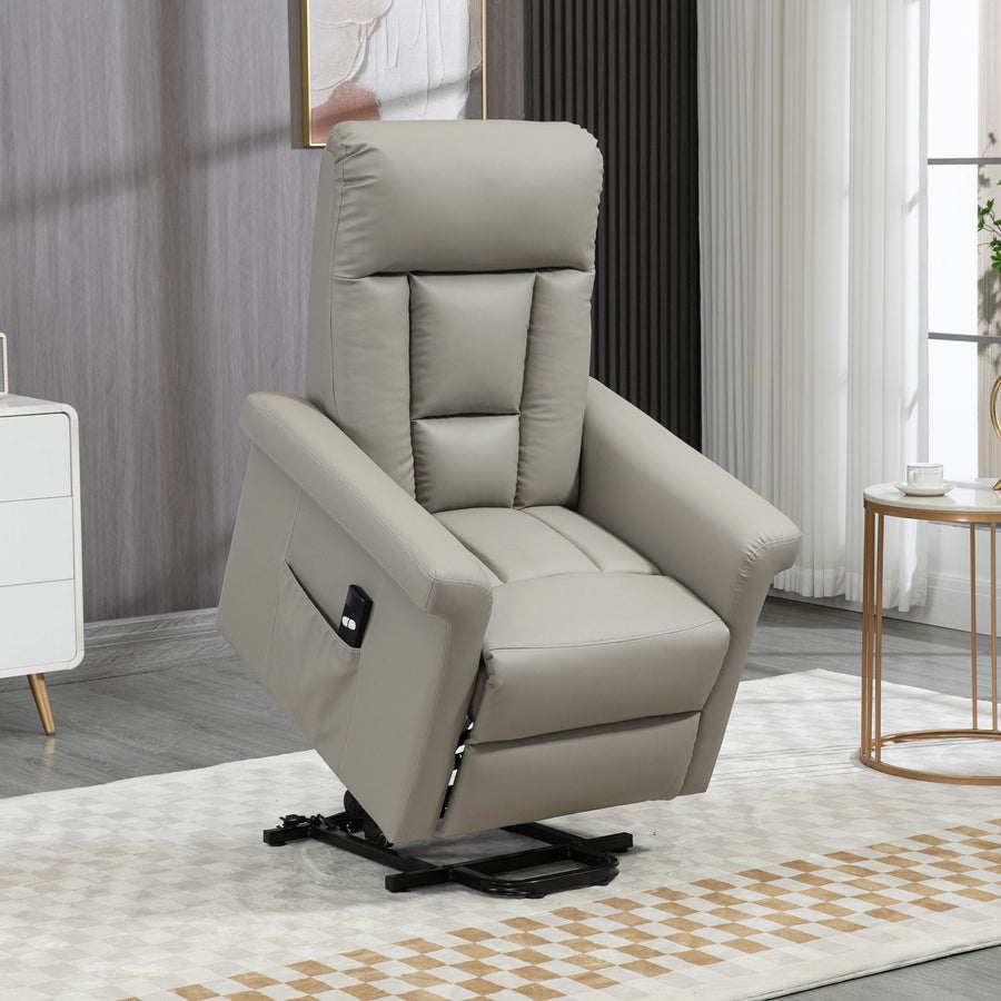 Power Lift Chair Armchair for the Elderly, PU Leather Recliner Chair with Extended Footrest, Remote Control and Side Pocket, Grey