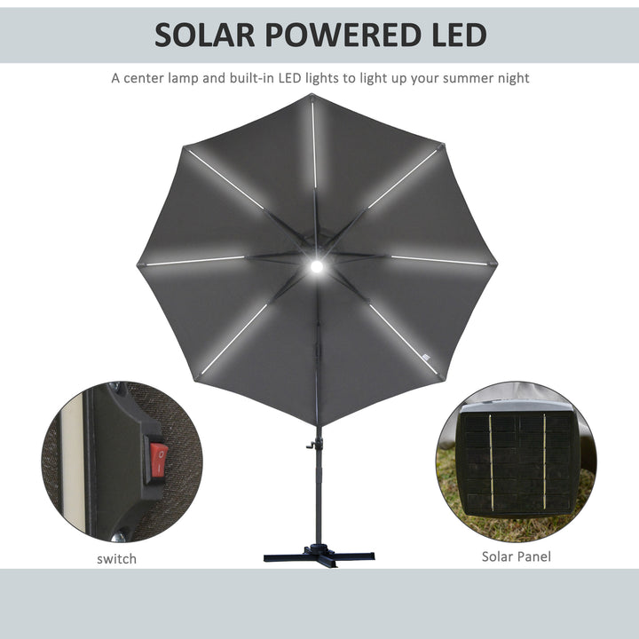 MCL 3(m) LED Cantilever Parasol Outdoor Sun Umbrella w/ Base Solar Lights Grey