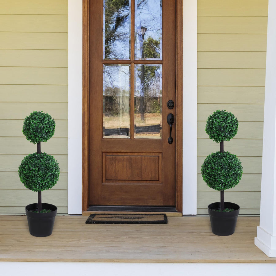 Set of 2 Artificial Boxwood Ball Topiary Trees Potted Decorative Plant Indoor Décor (67cm)