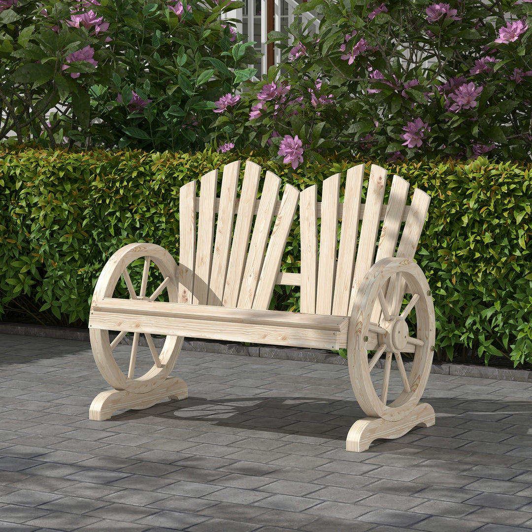 Fir Wood Love Seats with Wheel-Shaped Armrests, Large Load-Bearing Cha