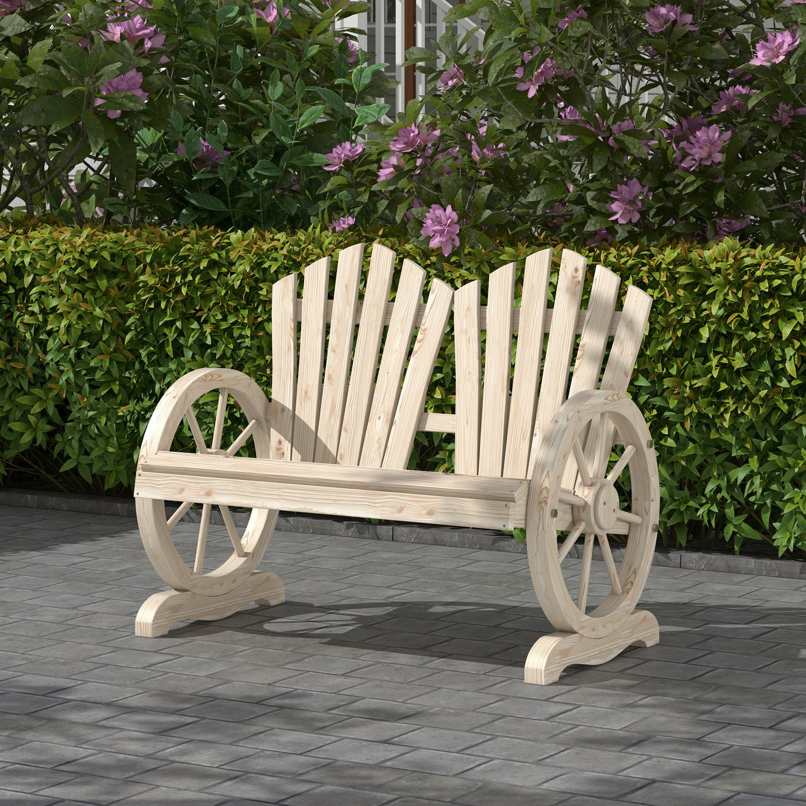Fir Wood Love Seats with Wheel-Shaped Armrests, Large Load-Bearing Cha