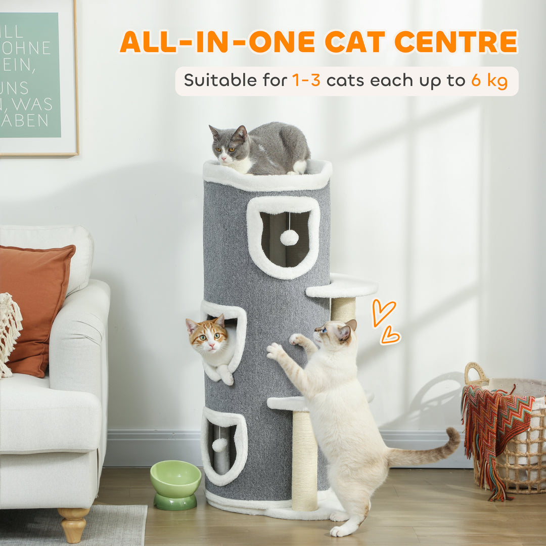 101 cm Cat Tree with Sisal Scratching Posts, 3 Barrel Condos, 3 Platfo