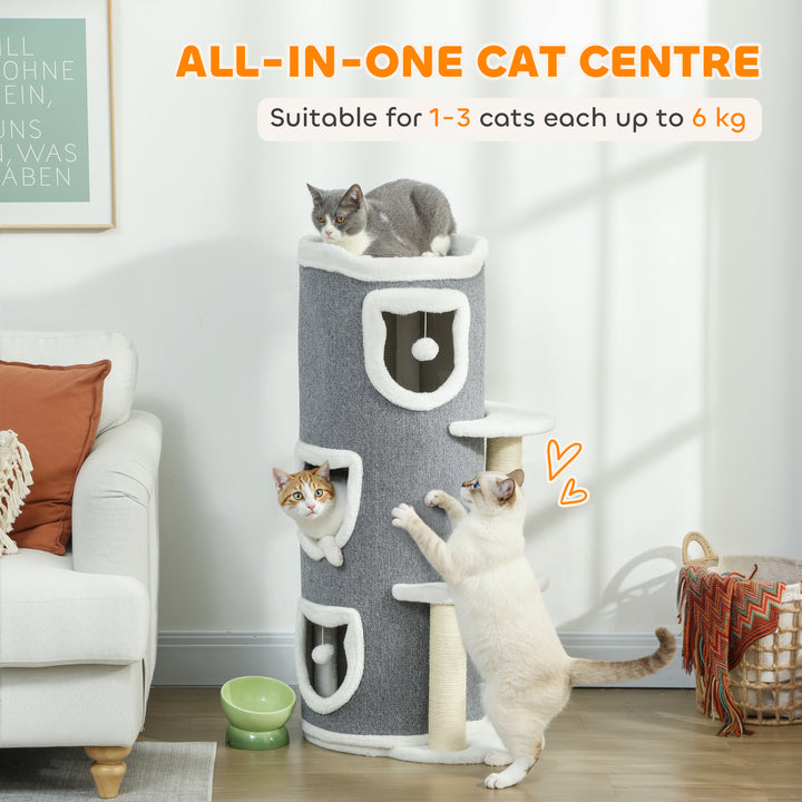 101 cm Cat Tree with Sisal Scratching Posts, 3 Barrel Condos, 3 Platfo