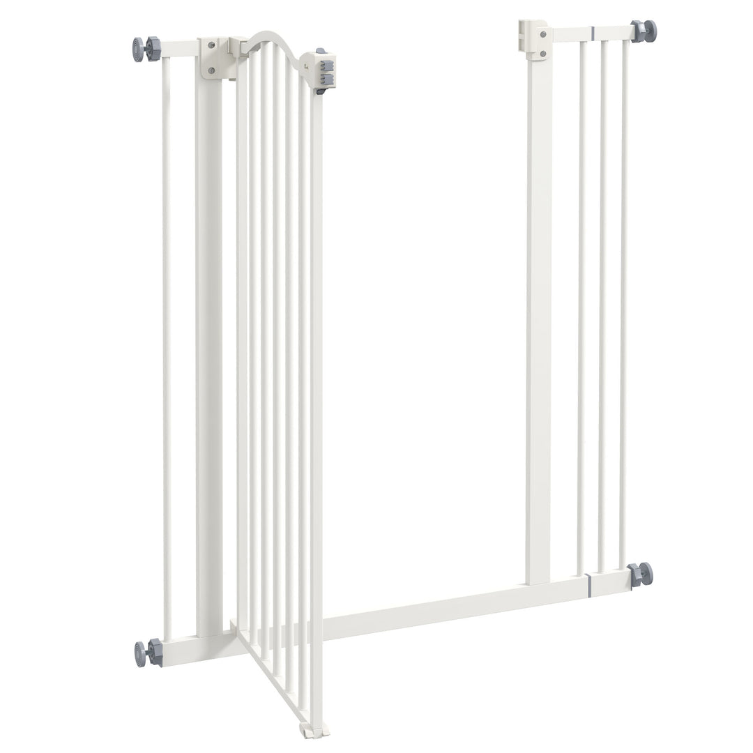 PawHut Adjustable Pet Portal: Metal Safety Gate with Folding Design, 74-87cm Width, Pristine White | Aosom UK