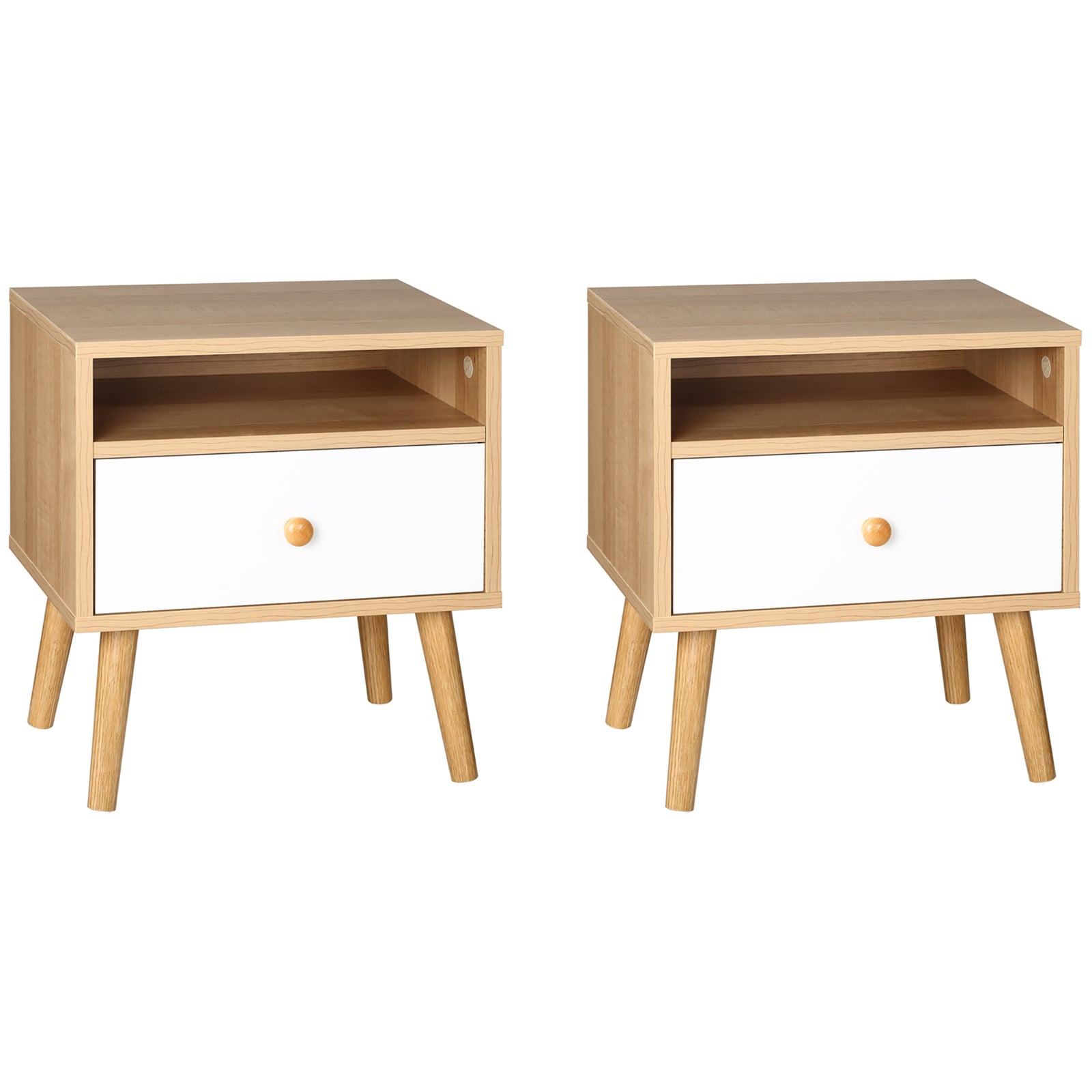 Bedside Table, Bedside Cabinet with Drawer and Shelf, Modern Nightstand, End Table for Living Room, Bedroom, Set of 2, Natural