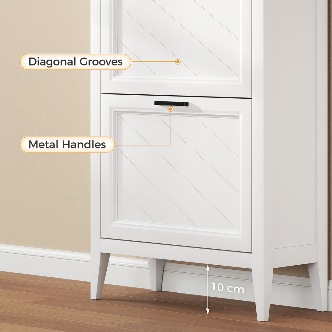 Shoe Cabinet with 2 Flip Drawers, Farmhouse Narrow Shoe Storage Cabine