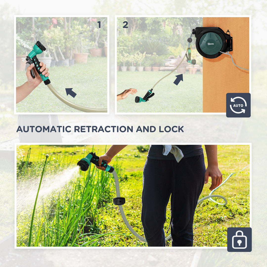 Retractable Hose Reel Wall Mounted, 30+2m Garden Hose Pipe Reel with L