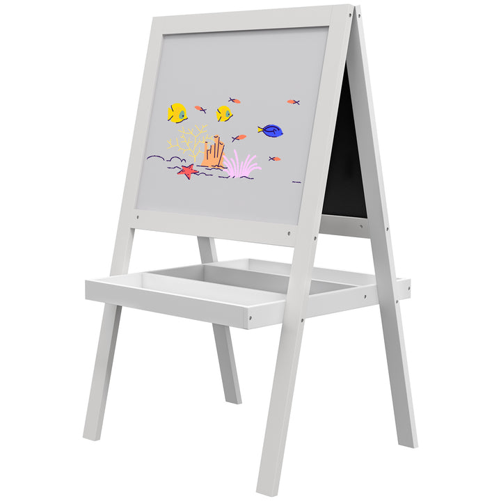 AIYAPLAY Double-Sided Kids Easel, Art Easel for Toddlers, 2-in-1 Kids Whiteboard Blackboard with Storage Shelf for Ages 18-48 Months - White