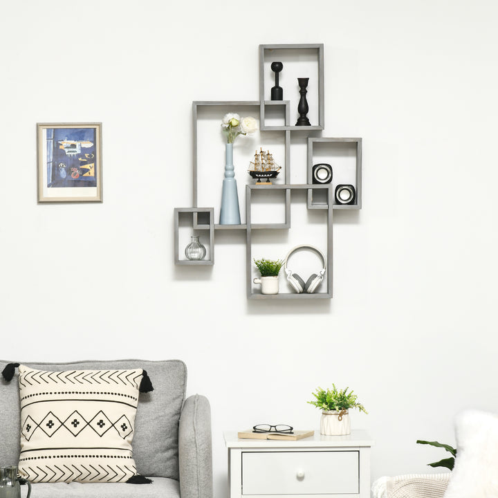 HOMCOM Modular Wall Gallery: Interlocking Cube Shelves for Display, Living Spaces & Bedrooms, Sleek Grey Finish | Aosom UK