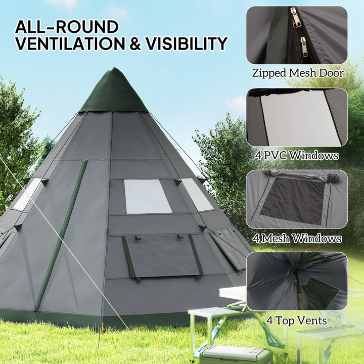 6 Men Tipi Tent with Carry Bag - Grey