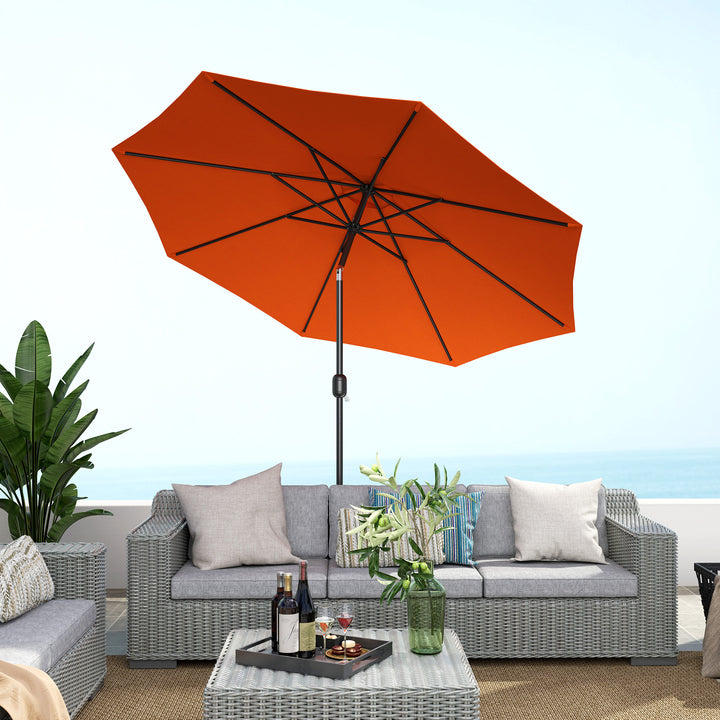 3 m Garden Parasol Umbrellas, Outdoor Sun Shade with 8 Ribs, Tilt and Crank Handle for Balcony, Bench, Garden, Orange