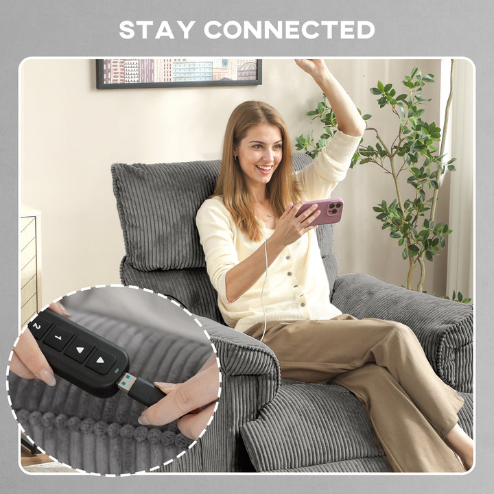 HOMCOM Corduroy Electric Massage Recliner - Grey