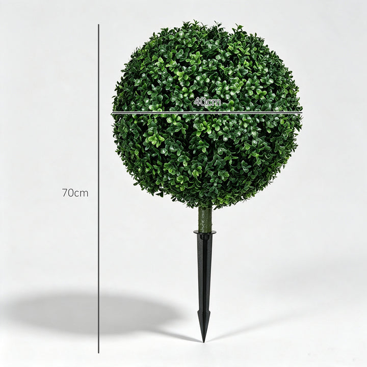 Artificial Boxwood Trees w/ Ground Stake, Set of 2 Ball Shaped Topiary