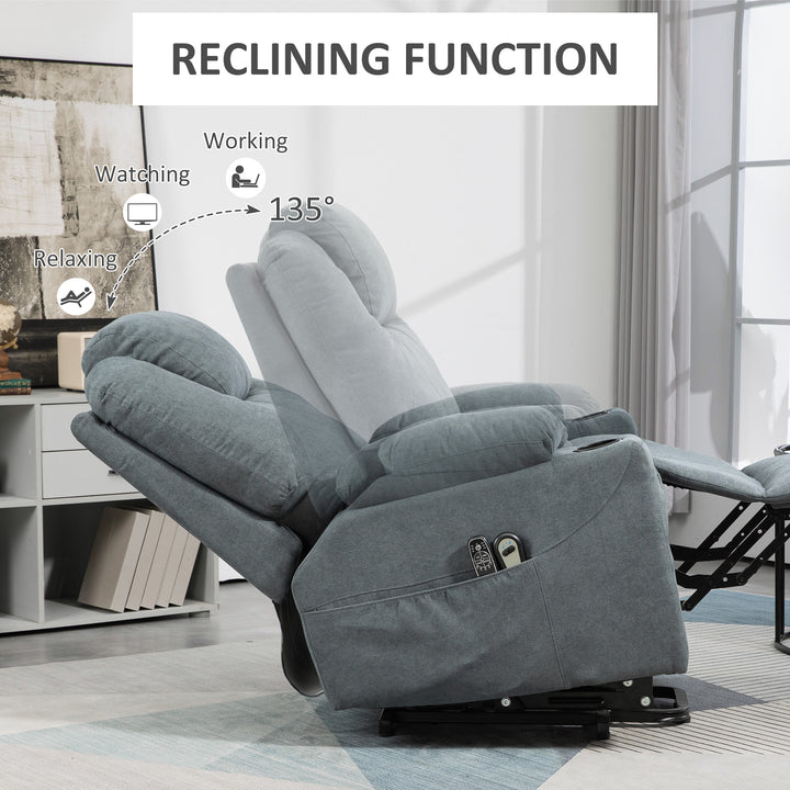 HOMCOM Lift Chair, Quick Assembly, Riser and Recliner Chair with Vibration Massage, Heat, Cup Holders, Charcoal Grey