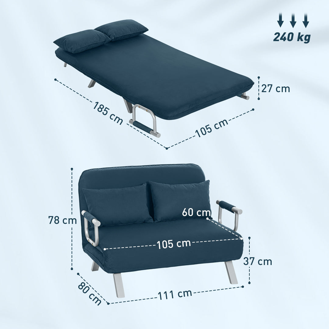 Two-Seater Click-Clack Sofa Bed - Navy Blue