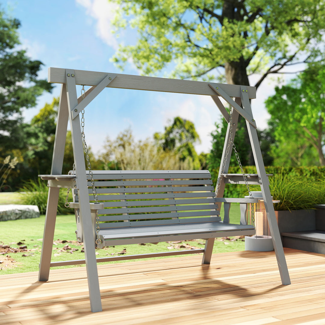 Three-Seater Wooden Swing Bench, Dark Grey