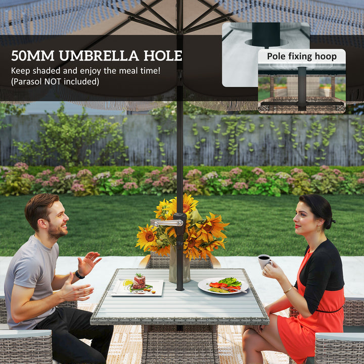 Five-Piece Rattan Set, with Wood-Top Table - Grey