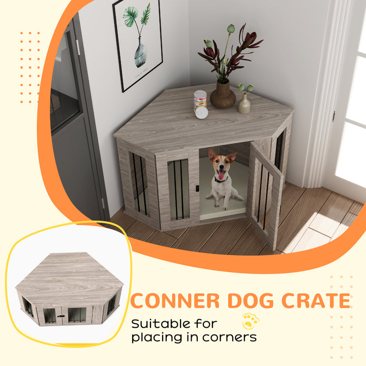 2 in 1 Dog Crate Furniture Side Table, with Cushion, 104 x 55 x 63cm - Walnut Brown