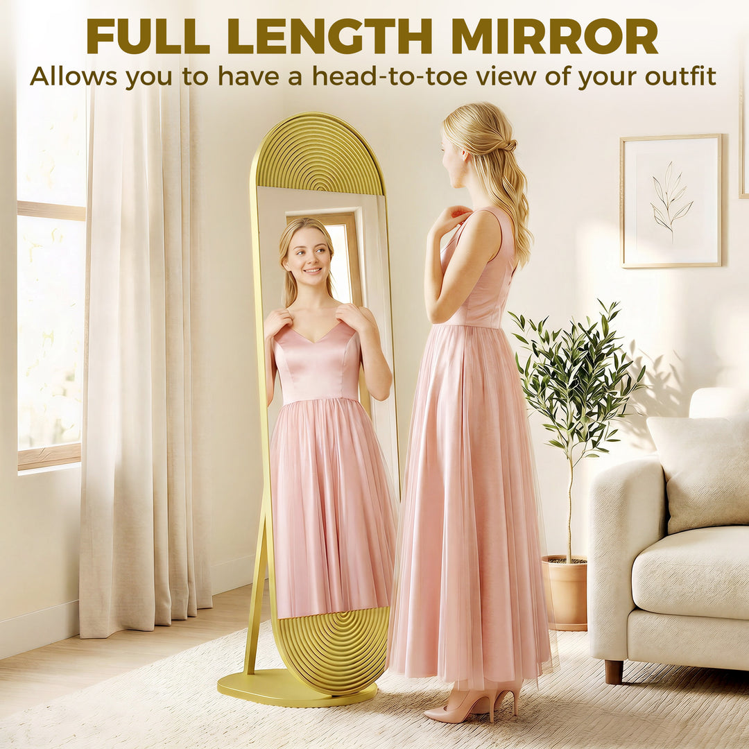 50 x 161 cm Wavy Full Length Mirror, Free Standing Mirror with Metal F