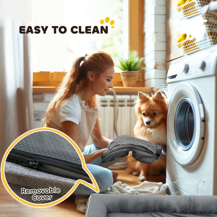 Dog Sofa Bed, Washable Pet Bed with Removable Cover and Non-Slip Botto