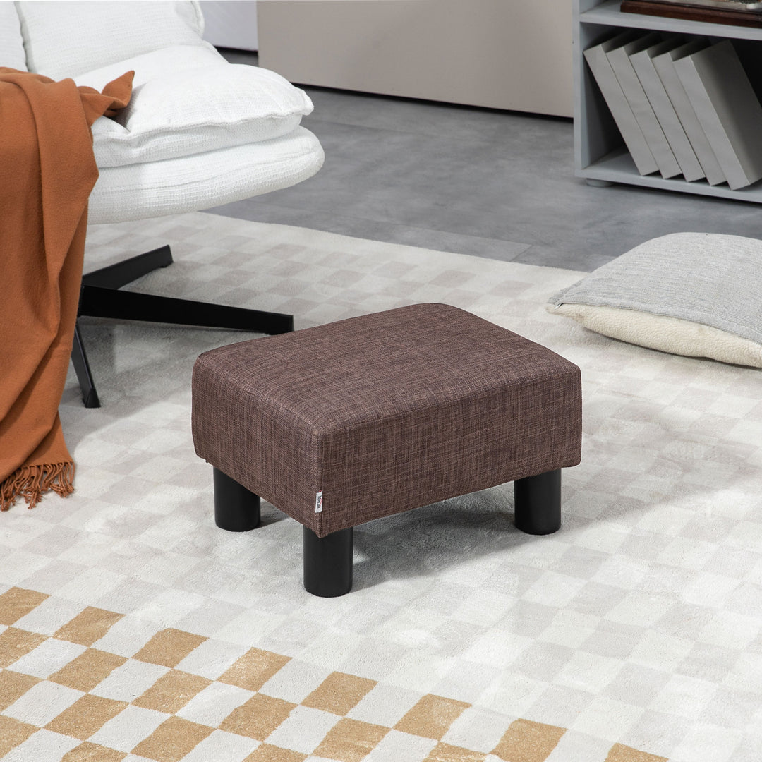 HOMCOM Compact Linen Fabric Ottoman, Modern Footstool Cube with Durable Plastic Legs, Living Room, Brown | Aosom UK