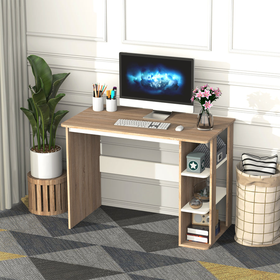 Computer Desk, Writing Desk with 3-Tier Storage Shelf, Work Table for Home Office, Study, Living Room, Oak and White