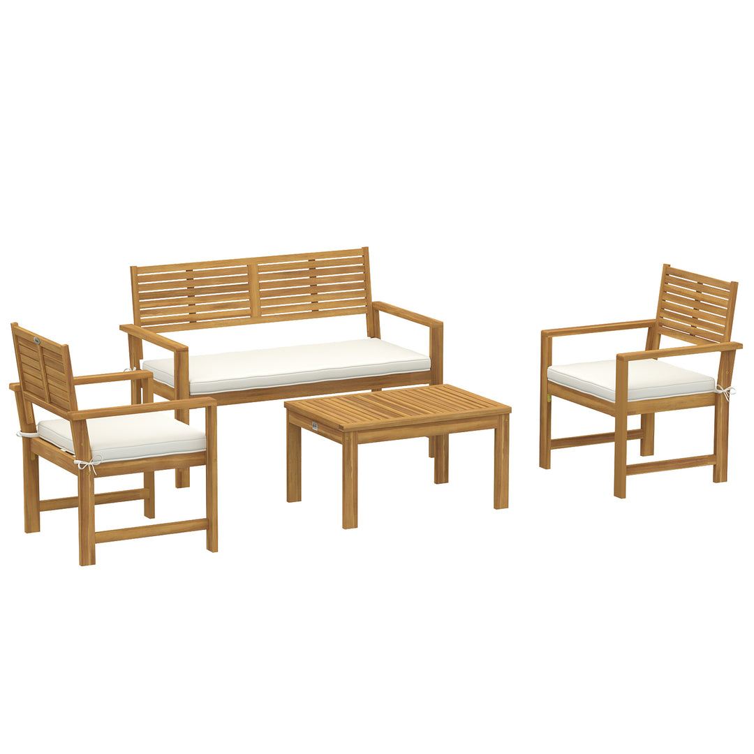 4 Seater Wooden Garden Furniture Set with Loveseat, Armchairs, Table, 
