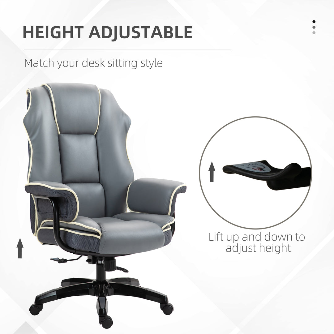 Faux Leather Executive Office Chair, with Contrast Piping - Grey/White